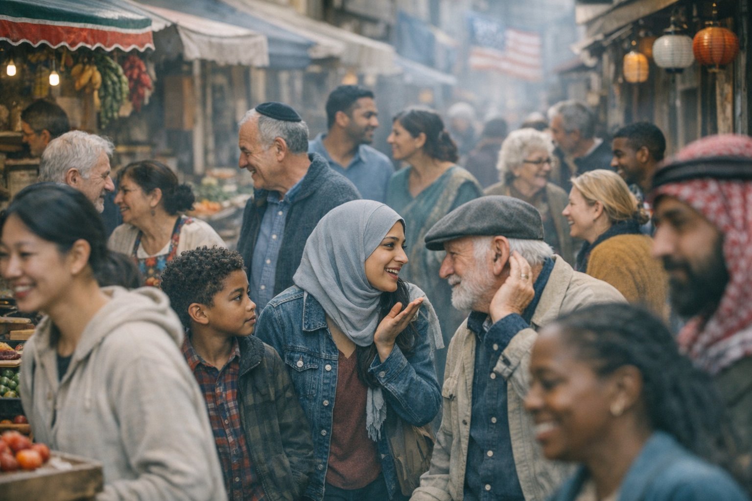 Diverse people in ordinary proximity — culture moving through contact